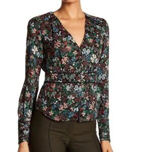 Veronica Beard Ripley Ruched Floral Silk Top